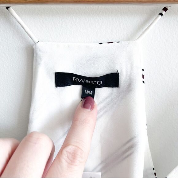 RW & Co. Tank Top Diagonal Stripe Spaghetti Strap Lined Women's M White NWT - Picture 5 of 8